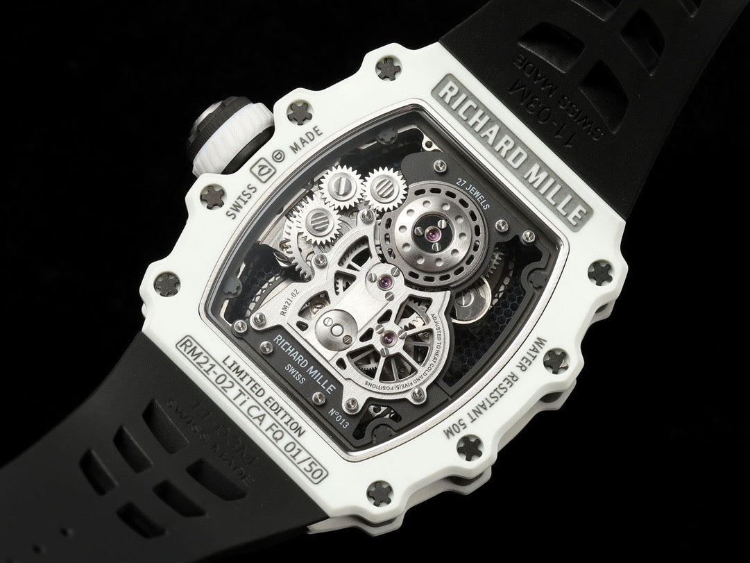 RM 53 White Black Skeleton Watch