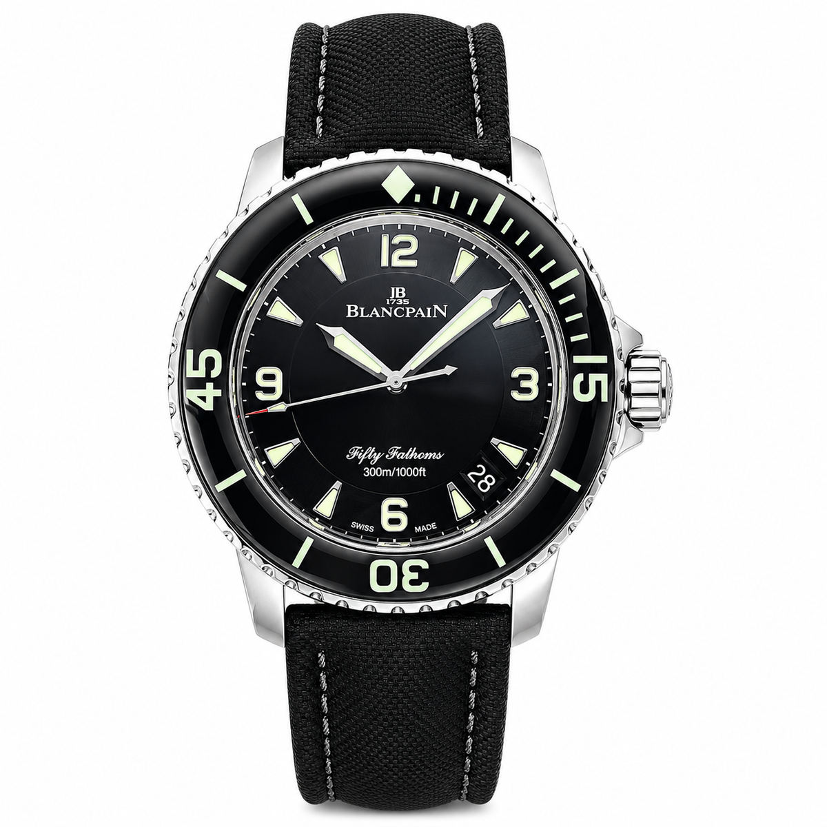 Fifty Fathoms Black Dial Gold Case Canvas Strap Watch