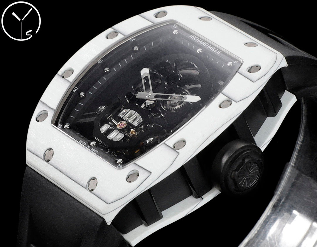 Skull Skeleton Dial White Ceramic Style Rubber Strap Watch