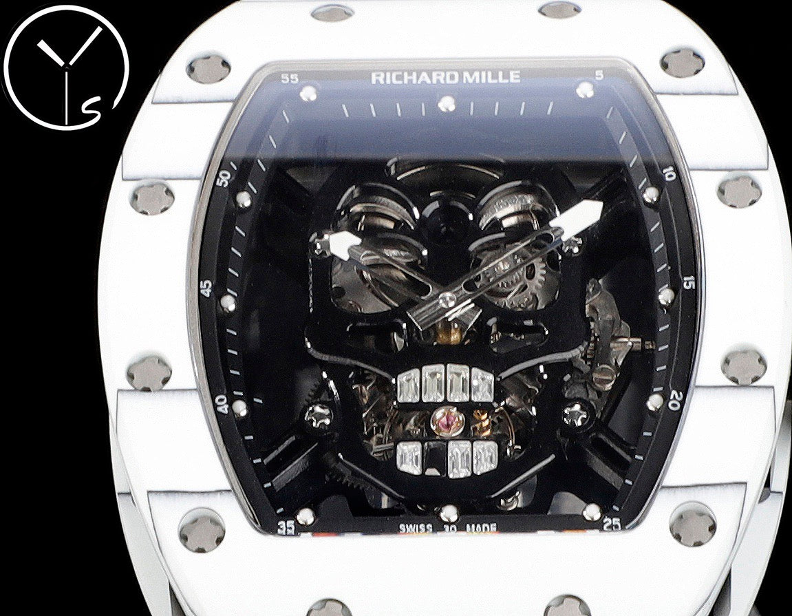 Skull Skeleton Dial White Ceramic Style Rubber Strap Watch