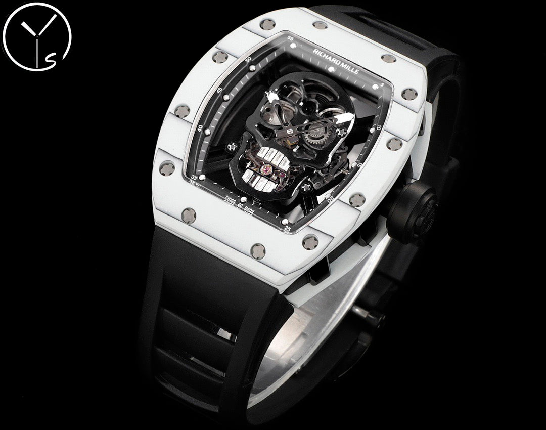 Skull Skeleton Dial White Ceramic Style Rubber Strap Watch