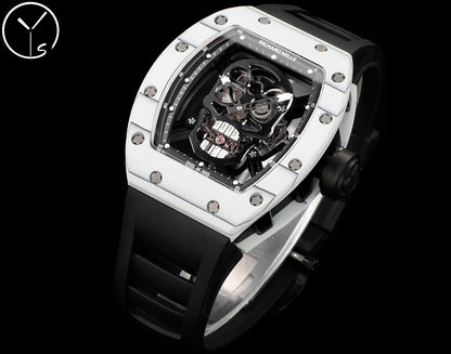 Skull Skeleton Dial White Ceramic Style Rubber Strap Watch