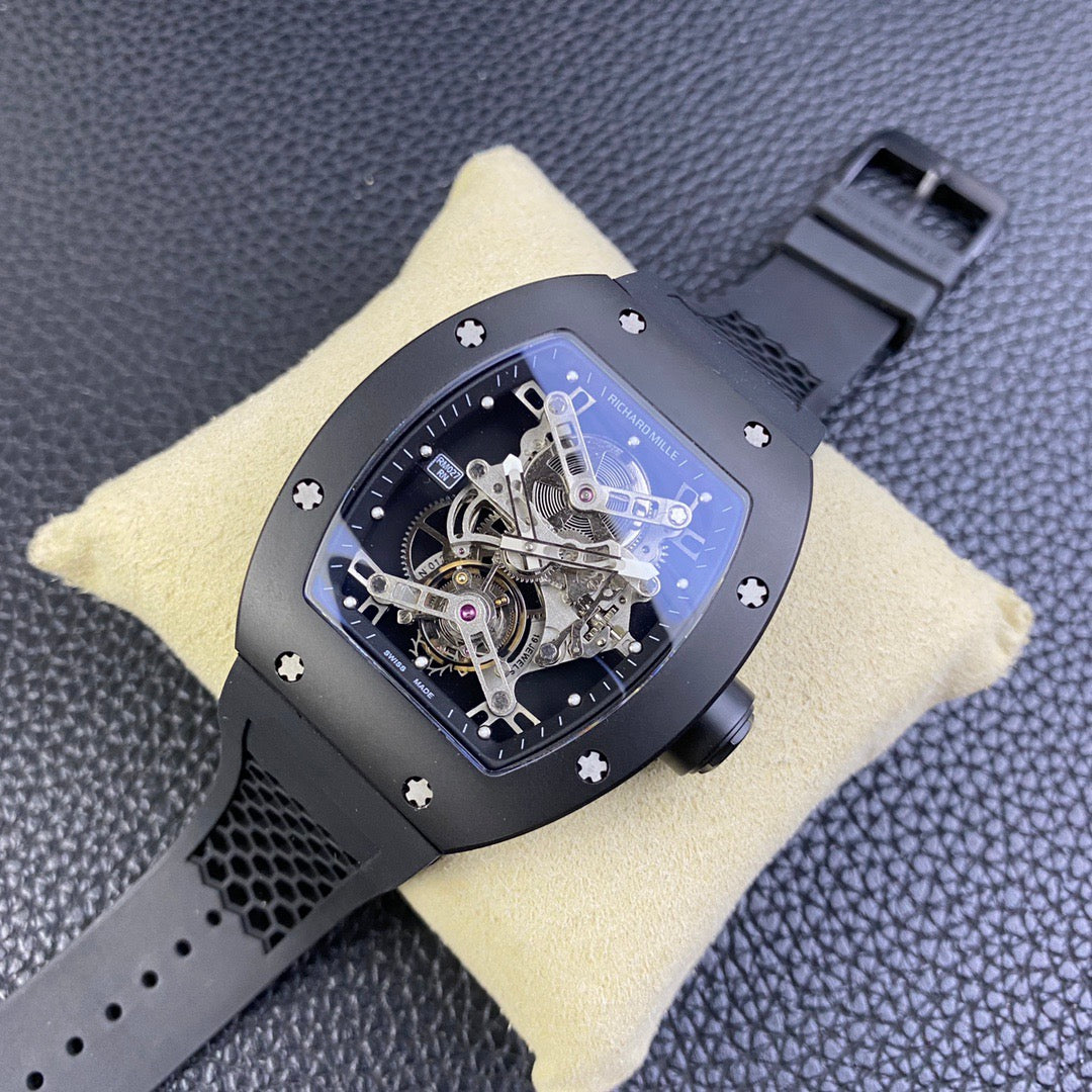 RM Skeleton Tourbillon Style Black Edition Rubber Strap