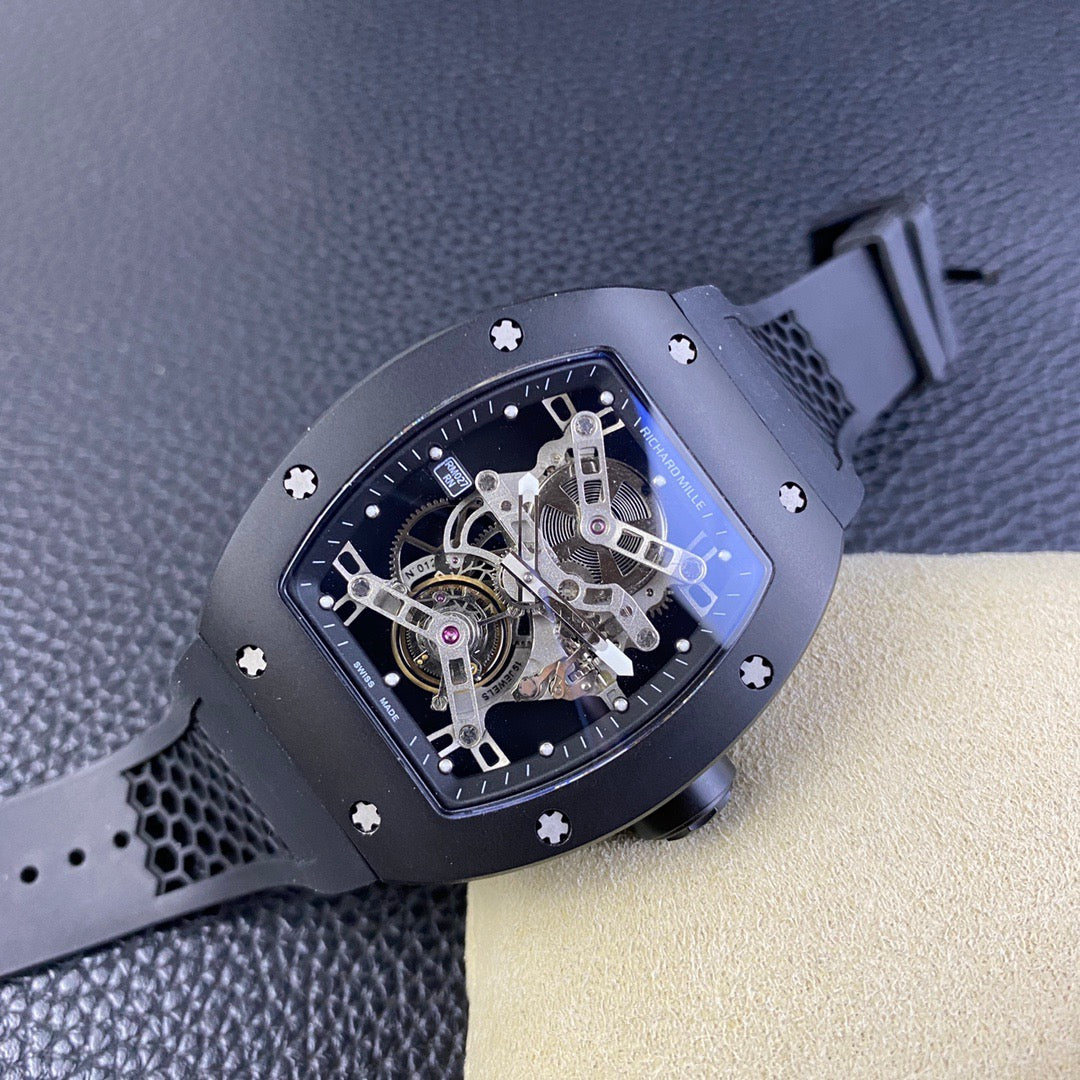 RM Skeleton Tourbillon Style Black Edition Rubber Strap