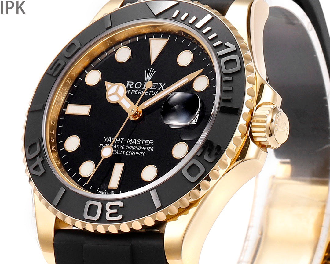 Yacht Master Black Dial Oysterflex Strap Watch
