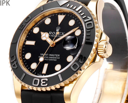 Yacht Master Black Dial Oysterflex Strap Watch