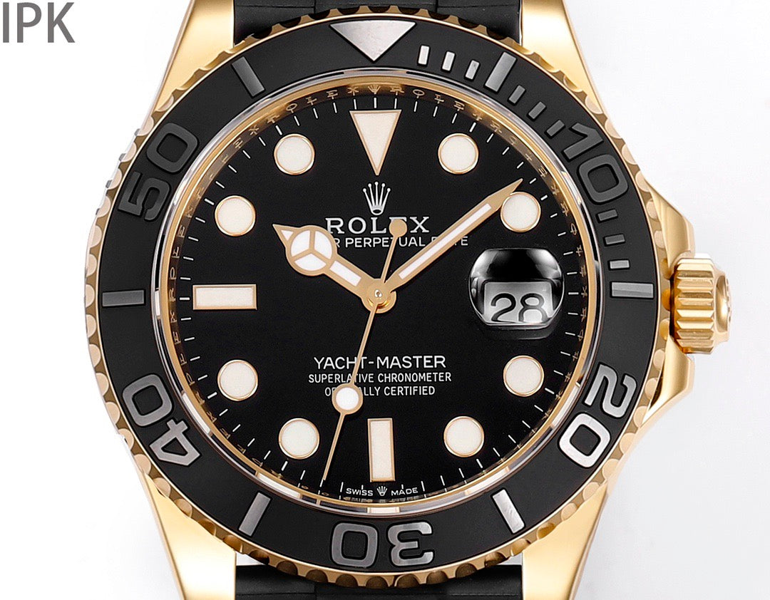 Yacht Master Black Dial Oysterflex Strap Watch