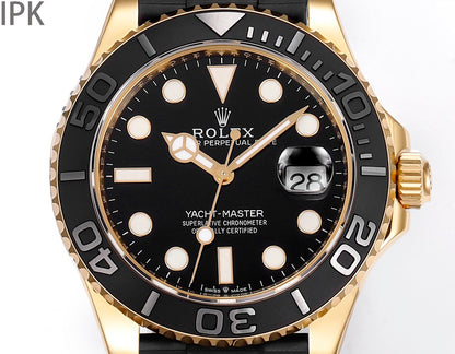 Yacht Master Black Dial Oysterflex Strap Watch