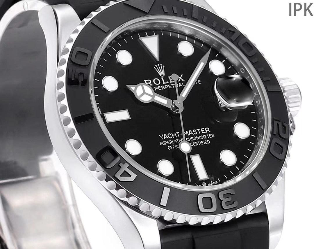 Yacht Master Black Dial Oysterflex Strap Watch