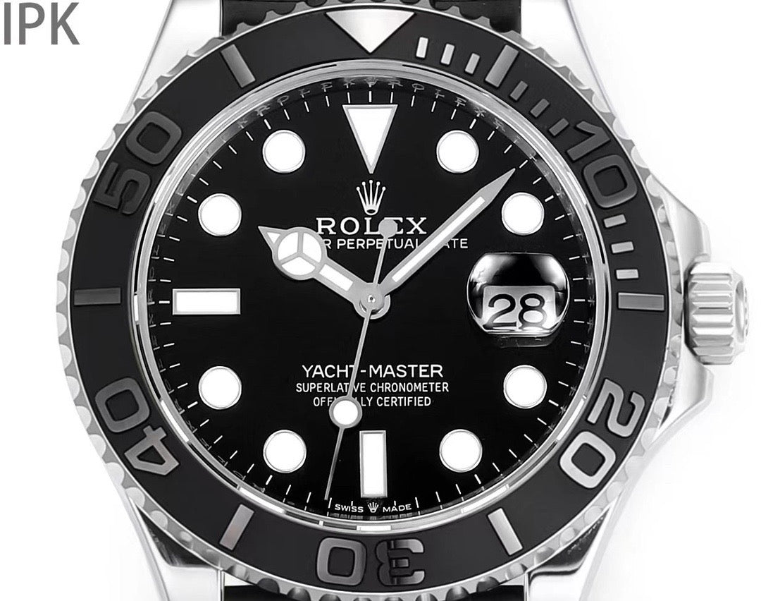 Yacht Master Black Dial Oysterflex Strap Watch