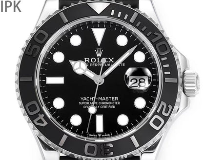 Yacht Master Black Dial Oysterflex Strap Watch