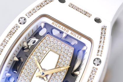 Diamond Skeleton Dial White Ceramic Style Rubber Strap Watch