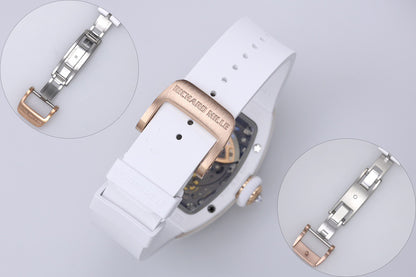 Diamond Skeleton Dial White Ceramic Style Rubber Strap Watch