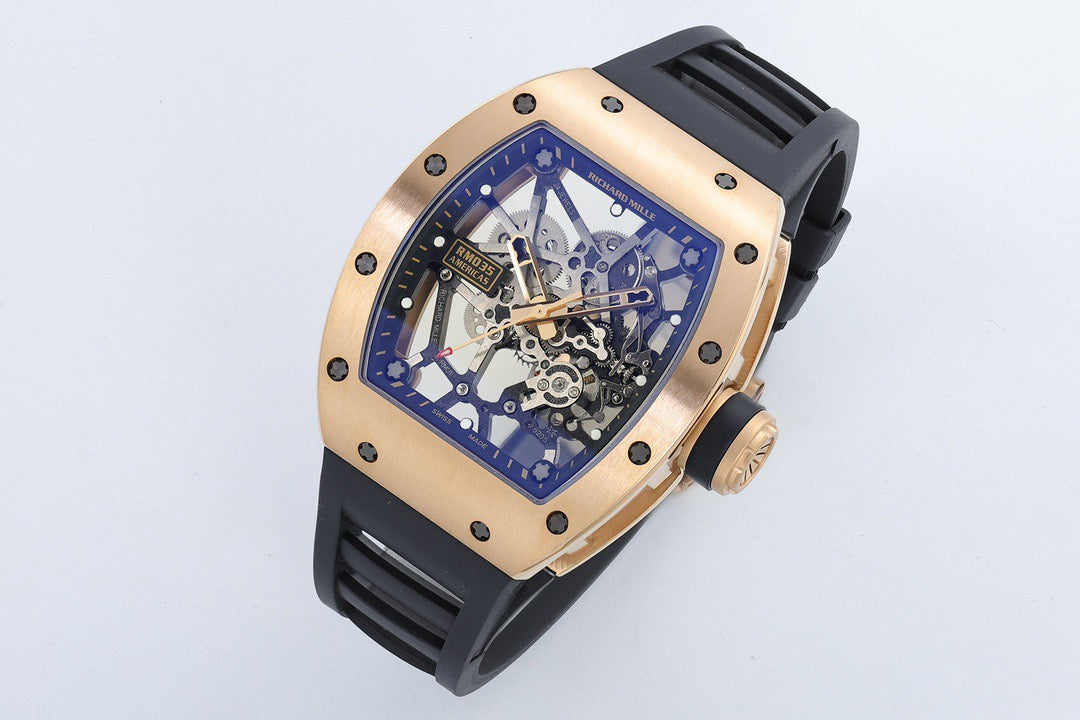 RM35 Americas Skeleton Blue Dial Black Strap Watch