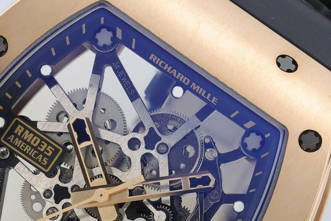 RM35 Americas Skeleton Blue Dial Black Strap Watch