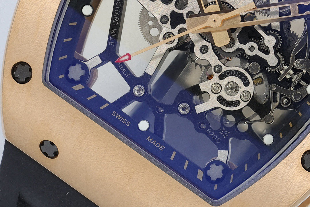 RM35 Americas Skeleton Blue Dial Black Strap Watch