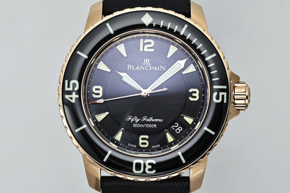 Fifty Fathoms Black Dial Gold Case Canvas Strap Watch