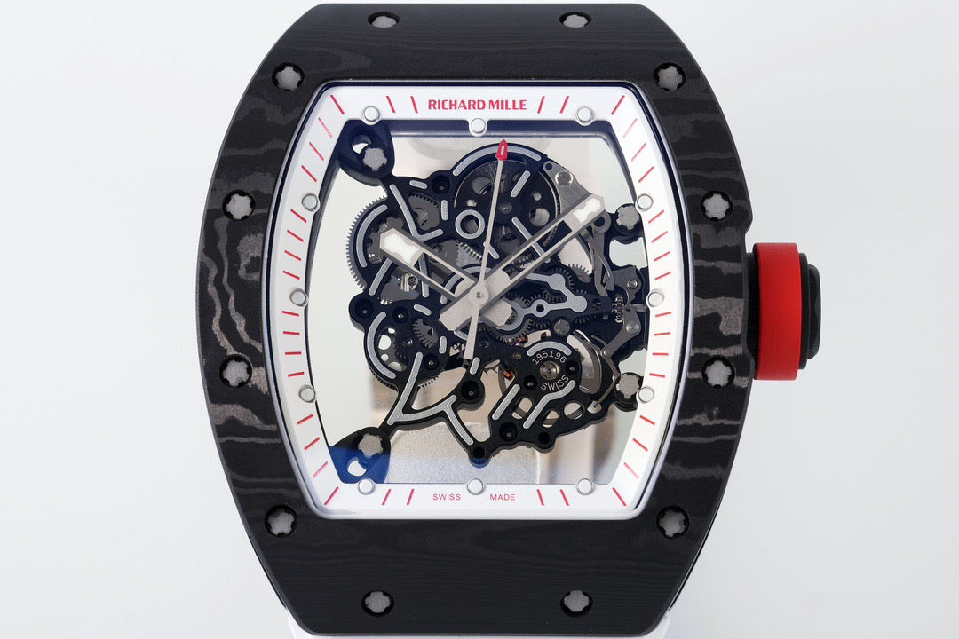 RM 67 02 Extra Flat Skeleton White Strap Watch