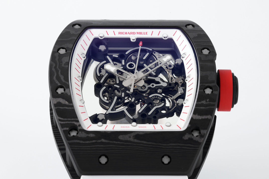 RM 67 02 Extra Flat Skeleton White Strap Watch