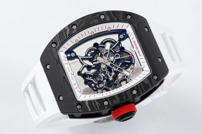 RM 67 02 Extra Flat Skeleton White Strap Watch