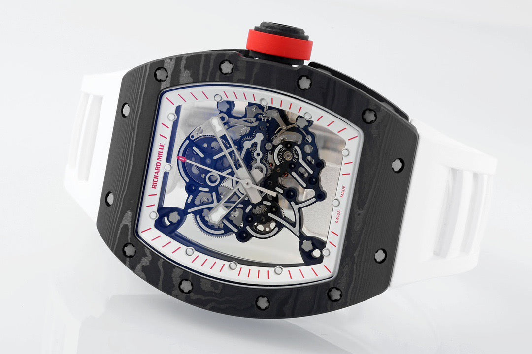 RM 67 02 Extra Flat Skeleton White Strap Watch