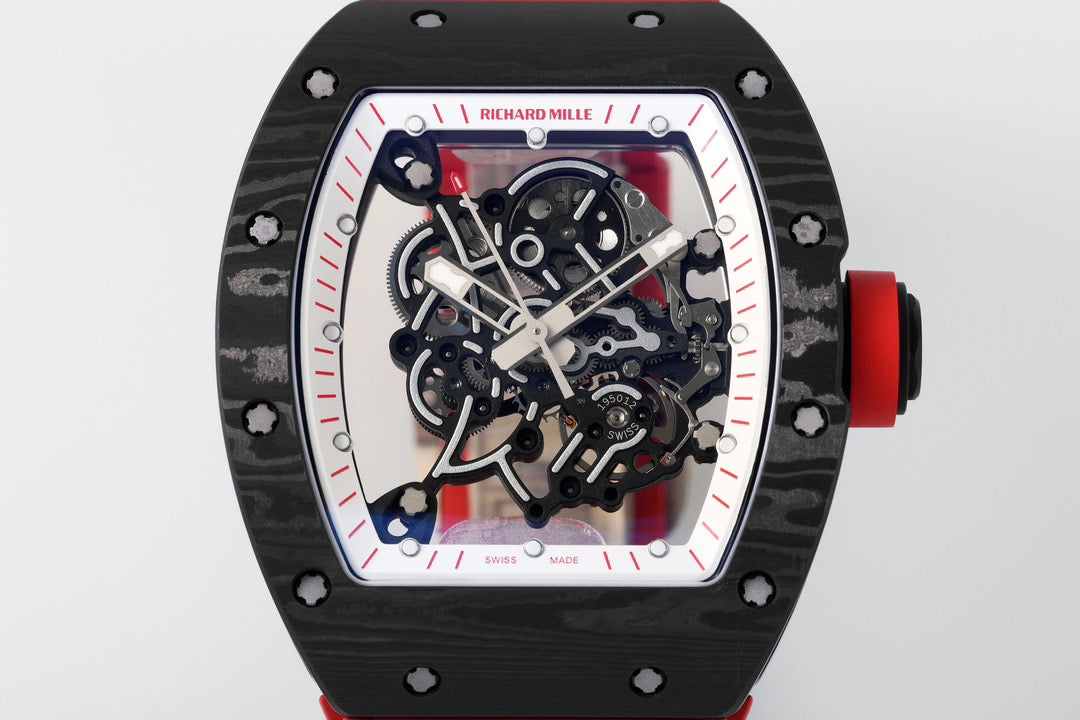 RM 67 02 Extra Flat Skeleton White Strap Watch