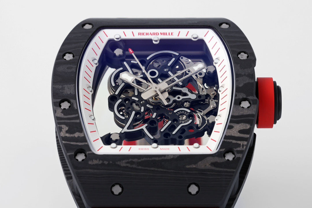 RM 67 02 Extra Flat Skeleton White Strap Watch