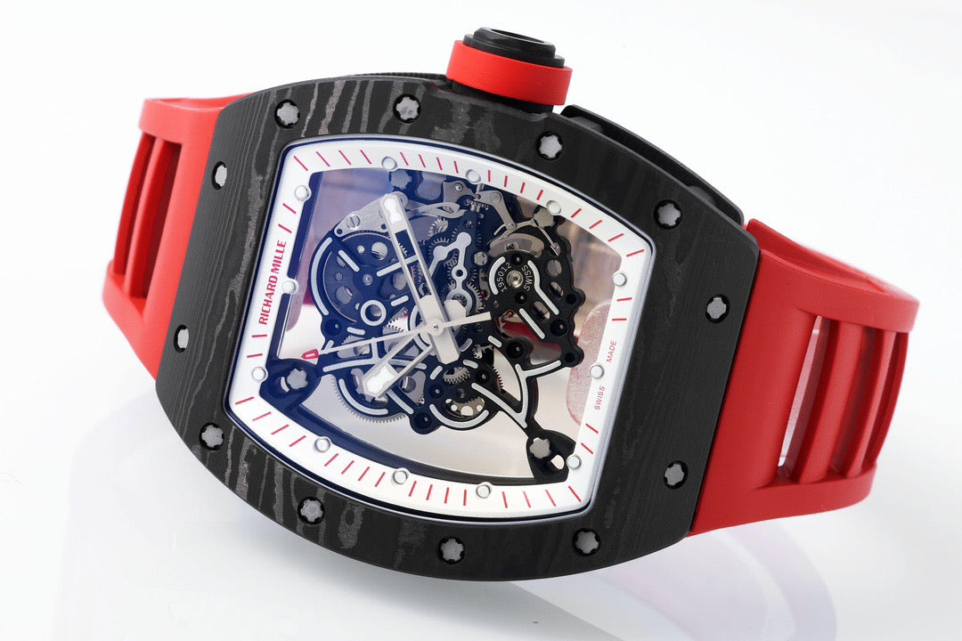 RM 67 02 Extra Flat Skeleton White Strap Watch