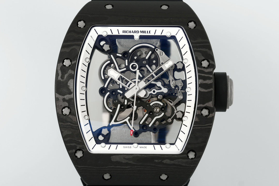 RM 67 02 Extra Flat Skeleton White Strap Watch