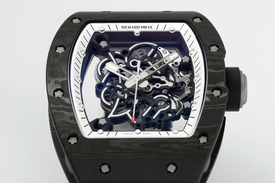 RM 67 02 Extra Flat Skeleton White Strap Watch