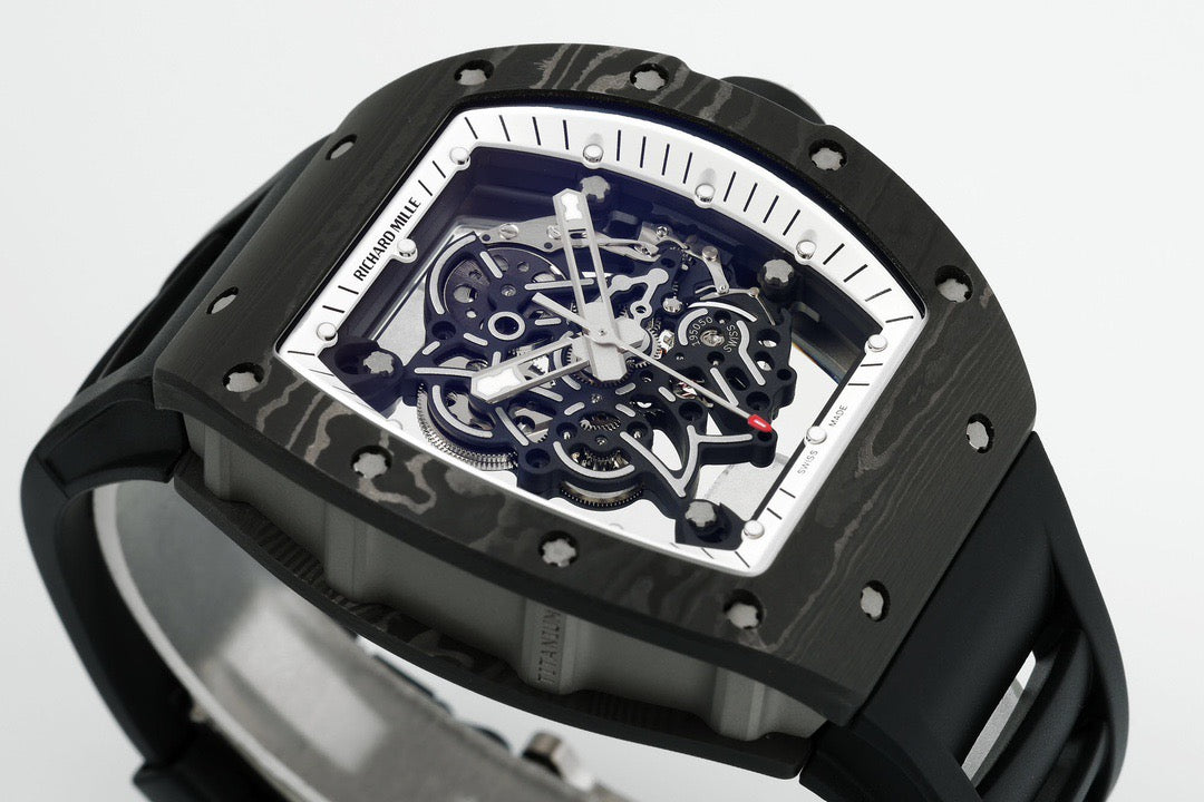 RM 67 02 Extra Flat Skeleton White Strap Watch