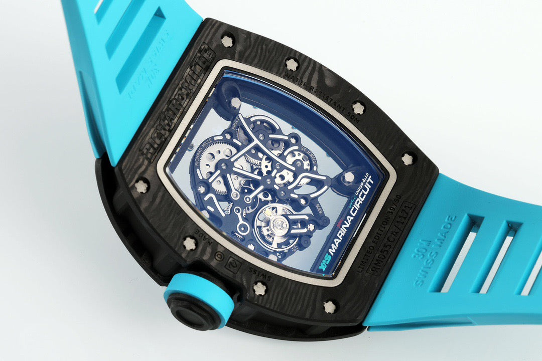 RM 67 02 Extra Flat Skeleton White Strap Watch