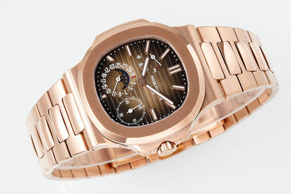 Nautilus Moonphase Rose Gold Dial Bracelet Watch