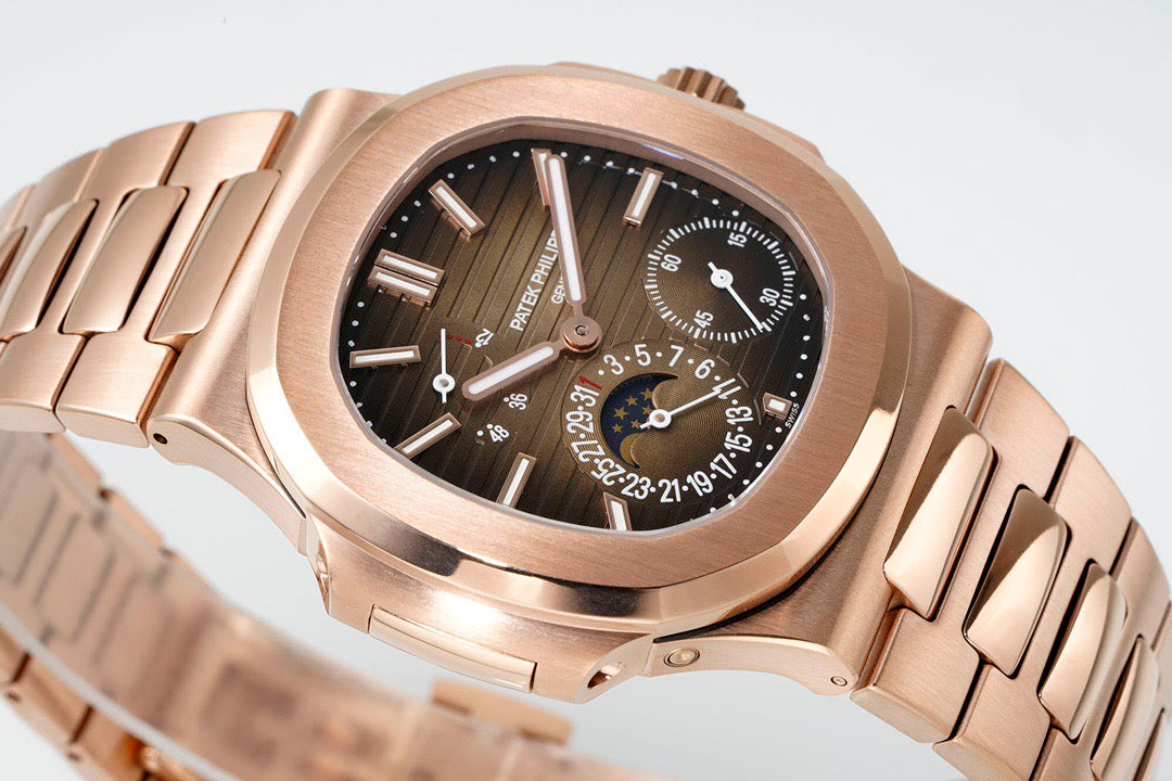 Nautilus Moonphase Rose Gold Dial Bracelet Watch