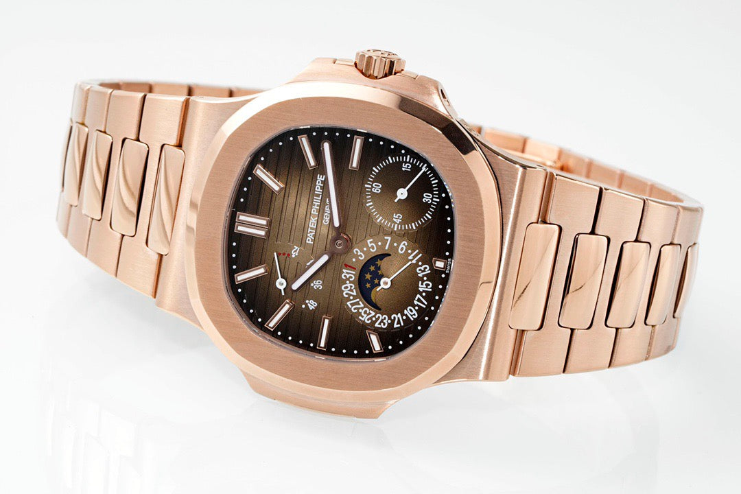 Nautilus Moonphase Rose Gold Dial Bracelet Watch