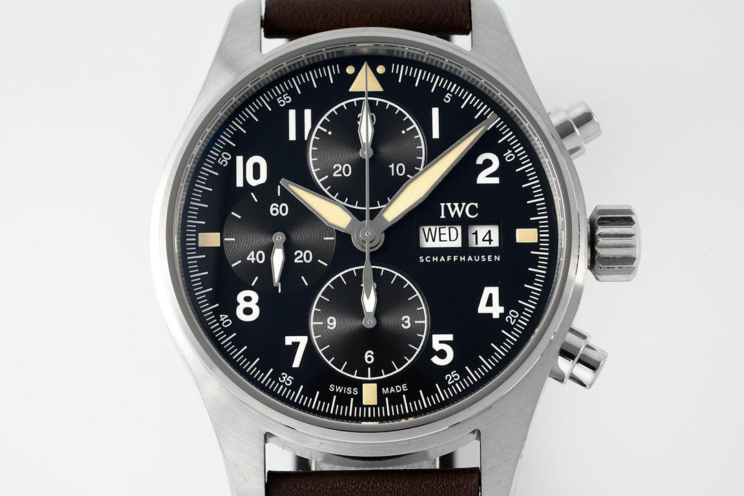 Schaffhausen Pilot’s Watch Chronograph Black Dial Brown Leather Strap Watch
