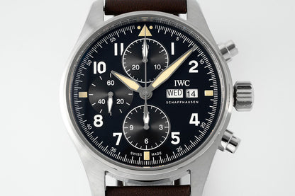 Schaffhausen Pilot’s Watch Chronograph Black Dial Brown Leather Strap Watch