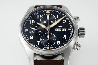 Schaffhausen Pilot’s Watch Chronograph Black Dial Brown Leather Strap Watch