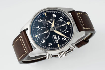 Schaffhausen Pilot’s Watch Chronograph Black Dial Brown Leather Strap Watch