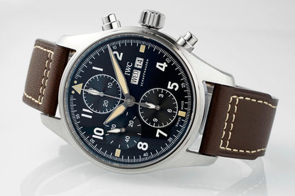 Schaffhausen Pilot’s Watch Chronograph Black Dial Brown Leather Strap Watch