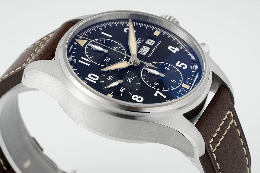 Schaffhausen Pilot’s Watch Chronograph Black Dial Brown Leather Strap Watch