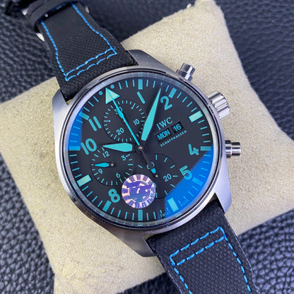 Schaffhausen Pilot’s Watch Chronograph Black Dial Brown Leather Strap Watch