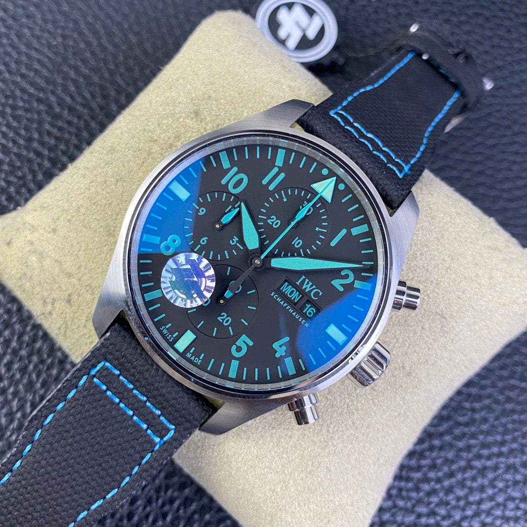 Schaffhausen Pilot’s Watch Chronograph Black Dial Brown Leather Strap Watch