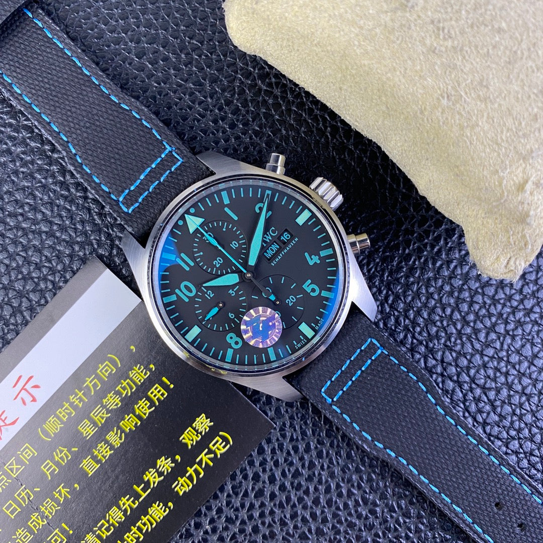 Schaffhausen Pilot’s Watch Chronograph Black Dial Brown Leather Strap Watch
