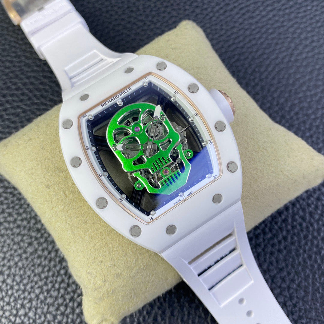 RM Skull Green Skeleton Automatic White Ceramic Edition