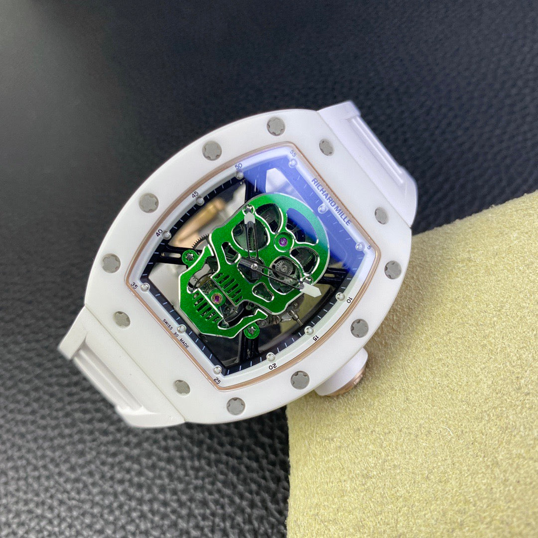 RM Skull Green Skeleton Automatic White Ceramic Edition