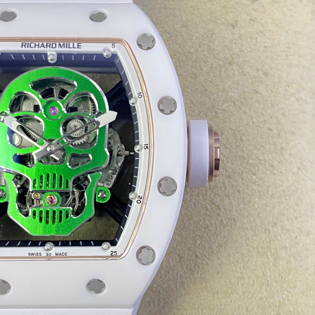 RM Skull Green Skeleton Automatic White Ceramic Edition