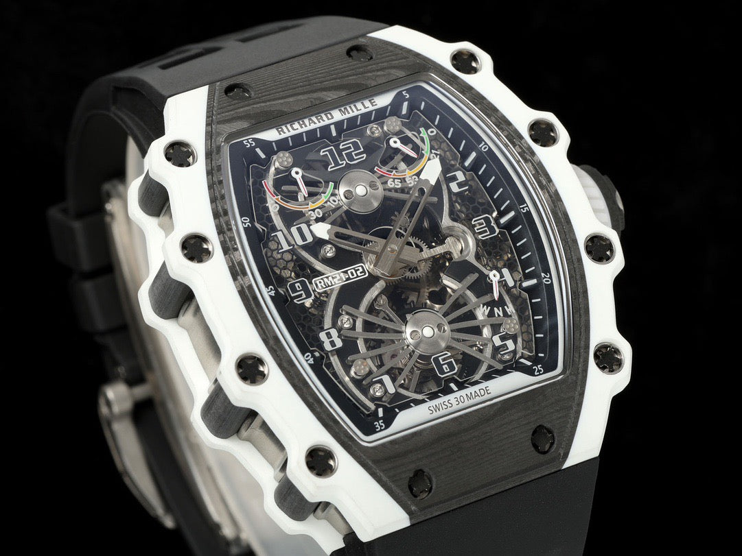 RM 53 White Black Skeleton Watch