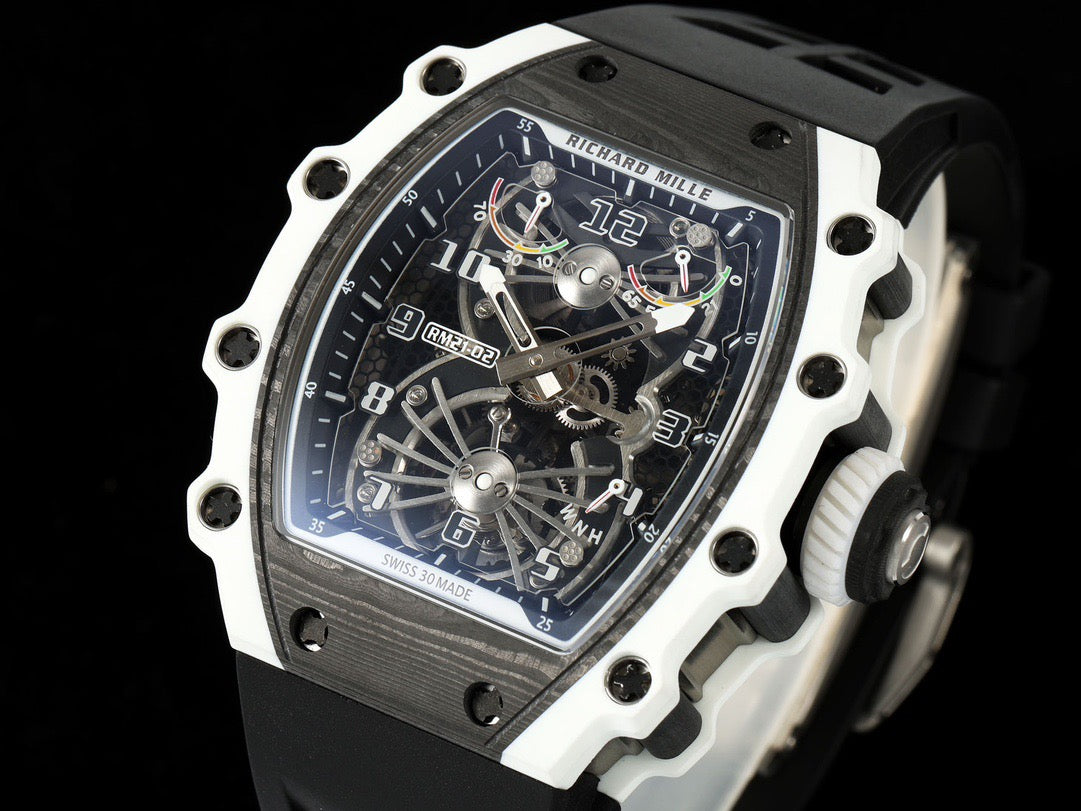 RM 53 White Black Skeleton Watch