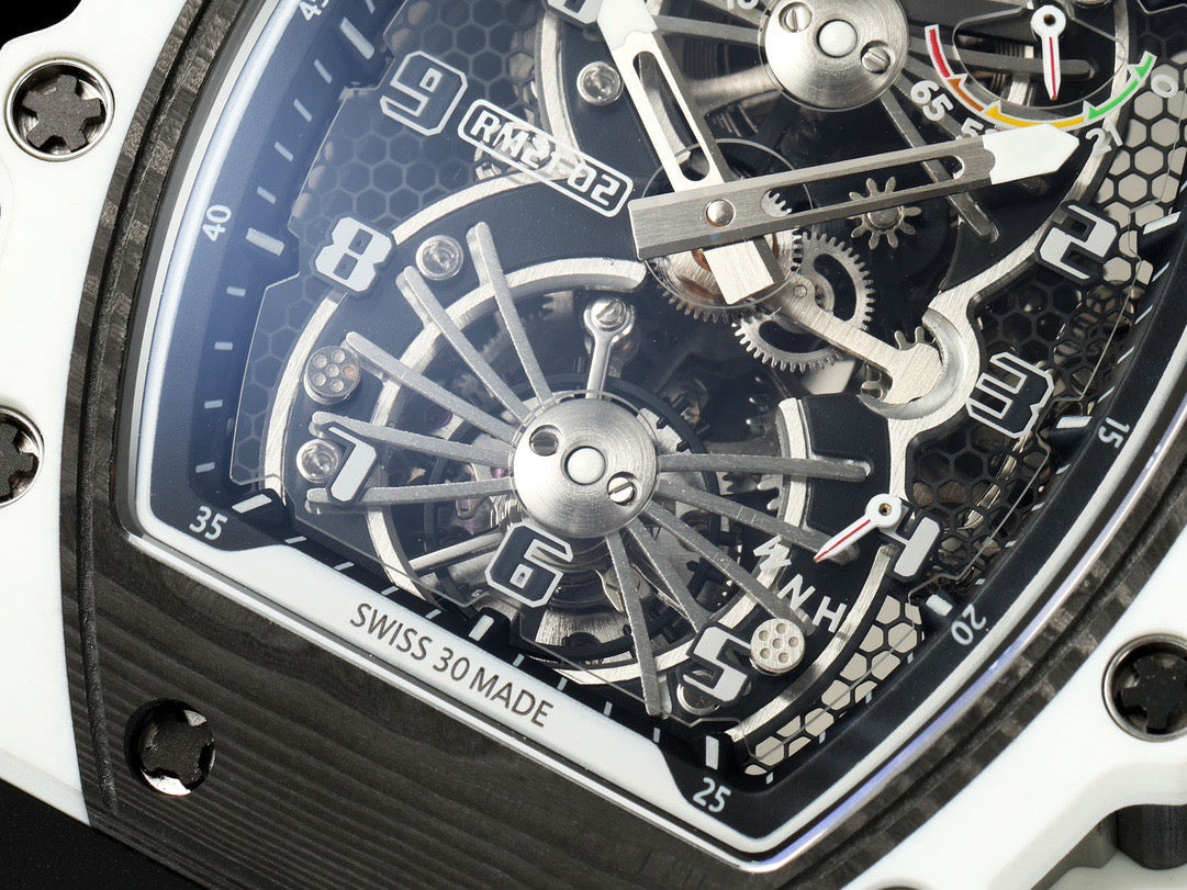 RM 53 White Black Skeleton Watch